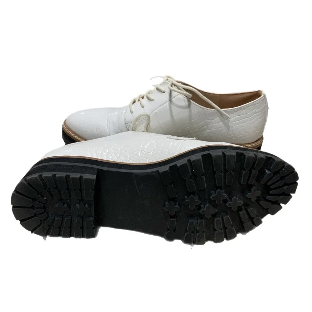 Aqua White Croc Embossed Lace Up Vegan Oxford Shoes Utility Chic Lug Sole-7 - Picture 4 of 8